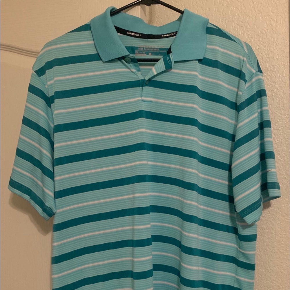 Striped Nike Golf Polo - Minty Green - Large